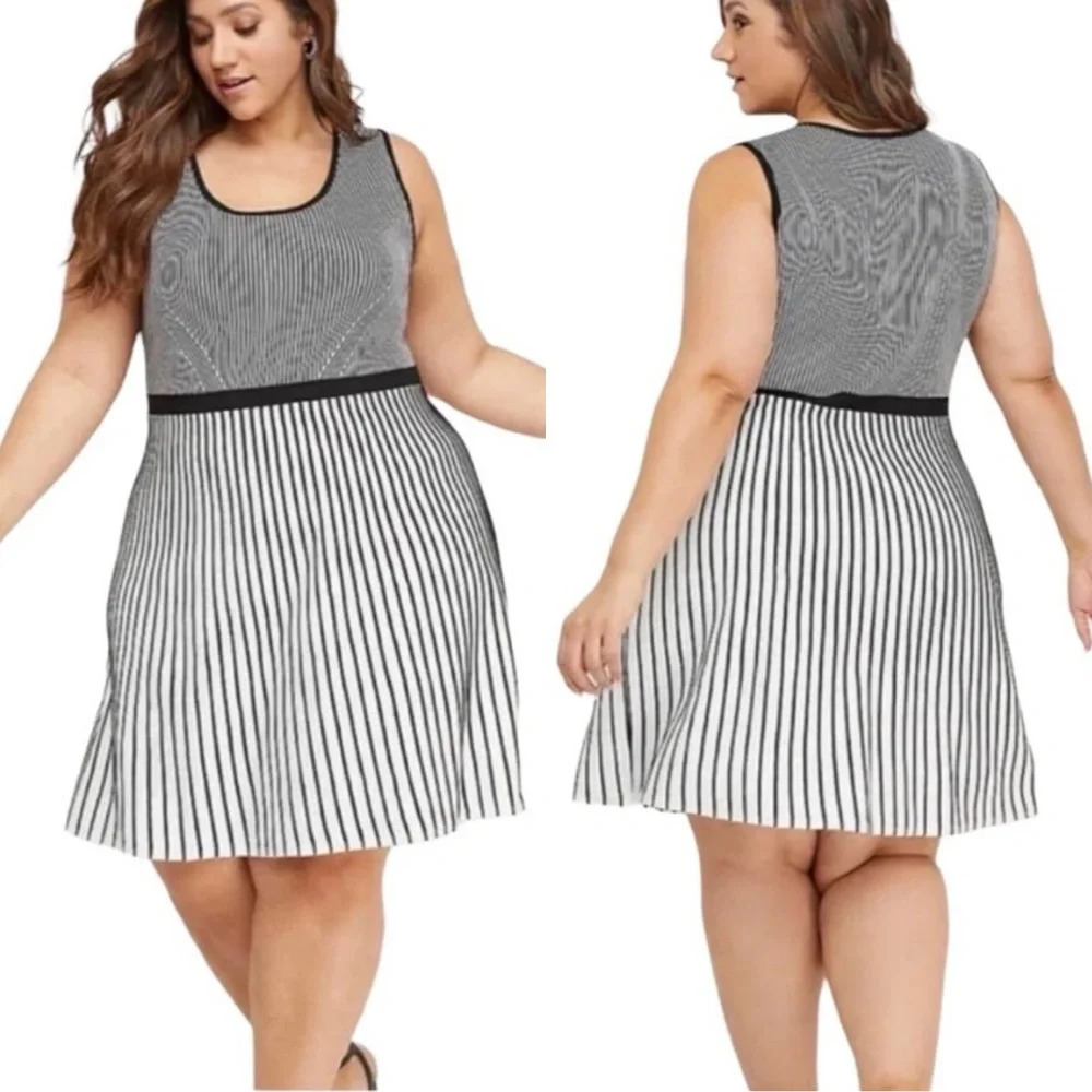 NWT LANE BRYANT Black White Striped Sleeveless Sweater Dress